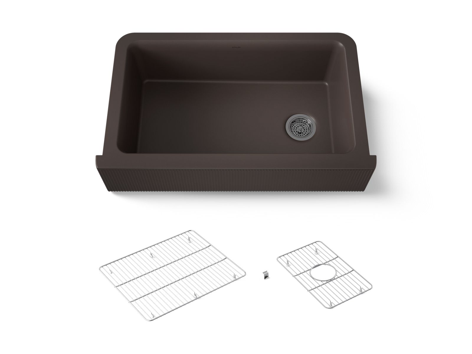 Cairn 34" undermount single-bowl farmhouse kitchen sink with fluted design
