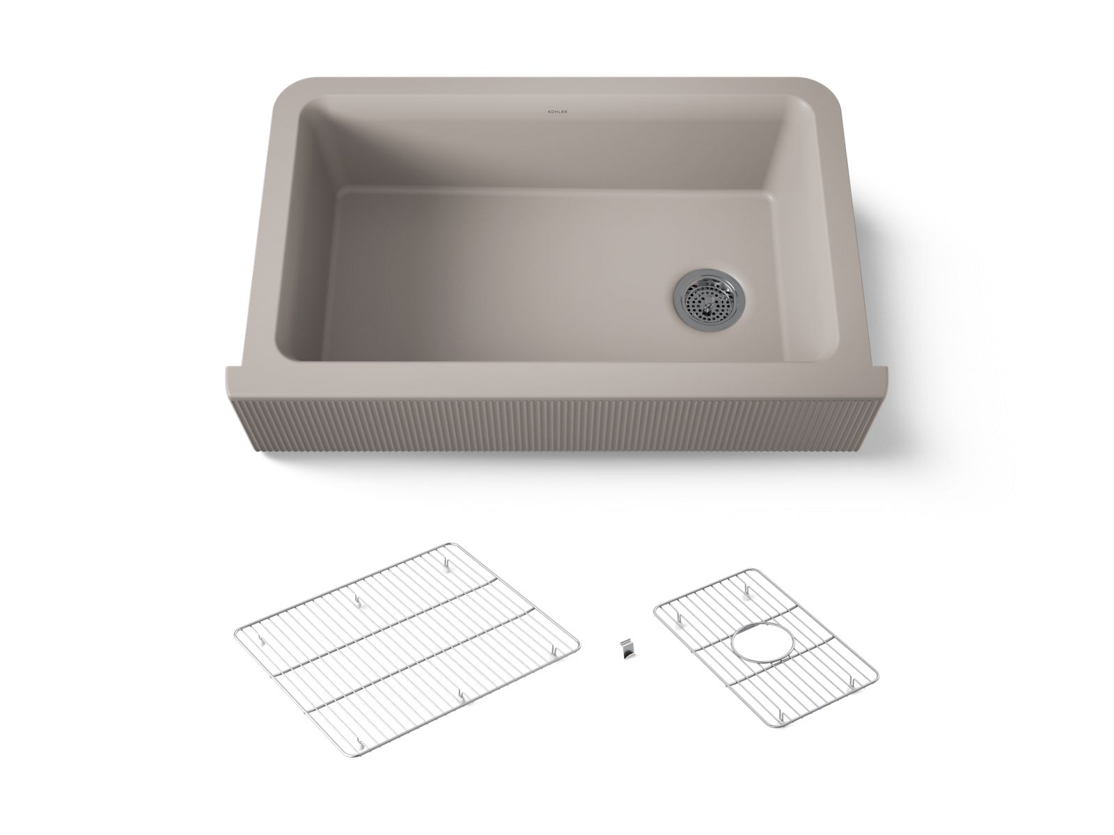 Cairn 34" undermount single-bowl farmhouse kitchen sink with fluted design