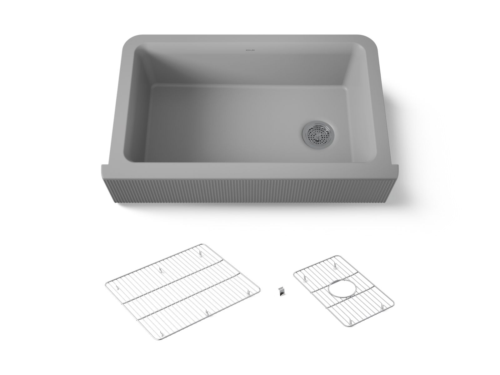 Cairn 34" undermount single-bowl farmhouse kitchen sink with fluted design