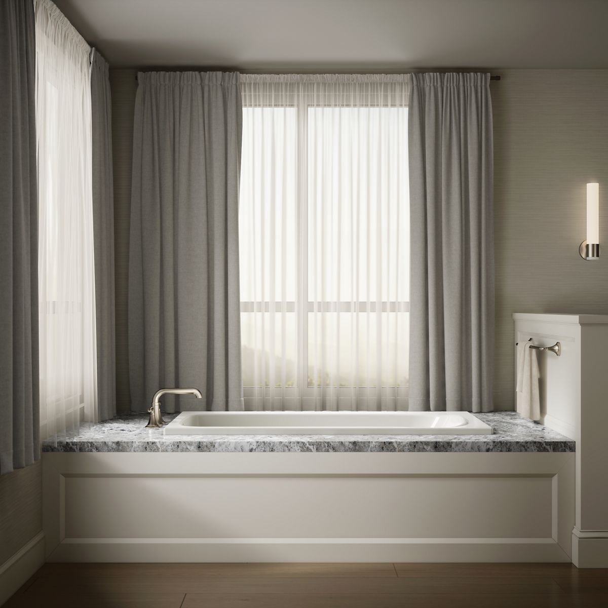 Up to 2 walls & multiple product categories visible, 1-point perspective