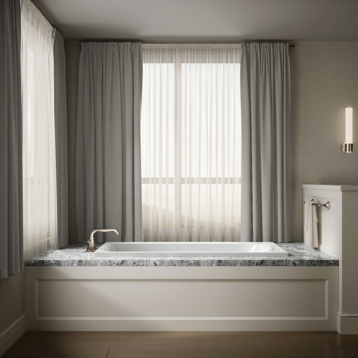 Up to 2 walls & multiple product categories visible, 1-point perspective