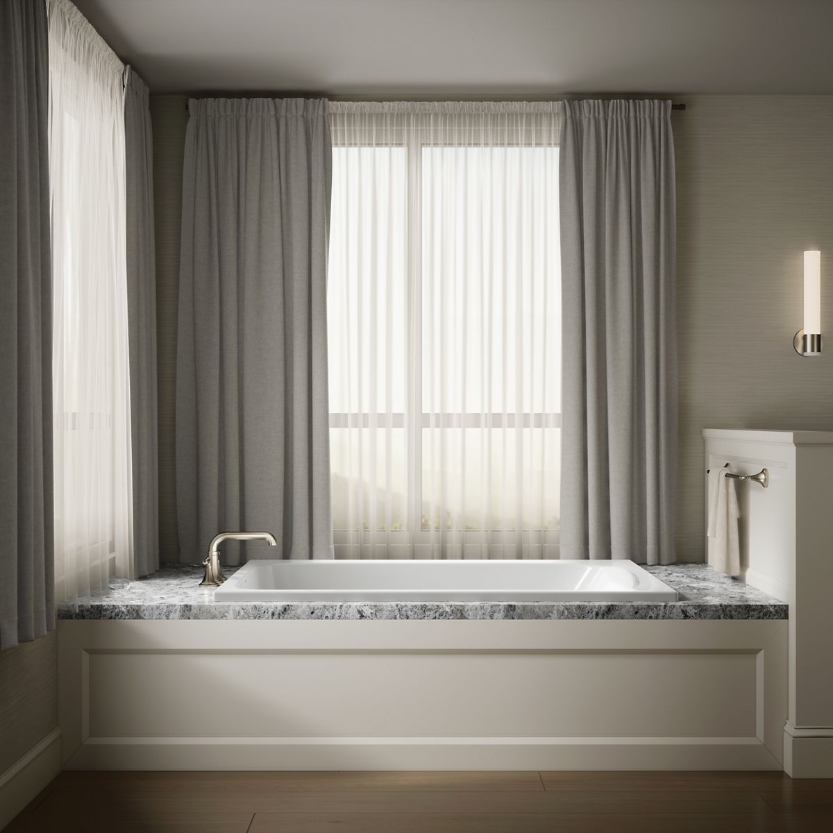 Up to 2 walls & multiple product categories visible, 1-point perspective