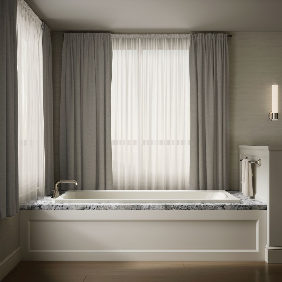 Up to 2 walls & multiple product categories visible, 1-point perspective