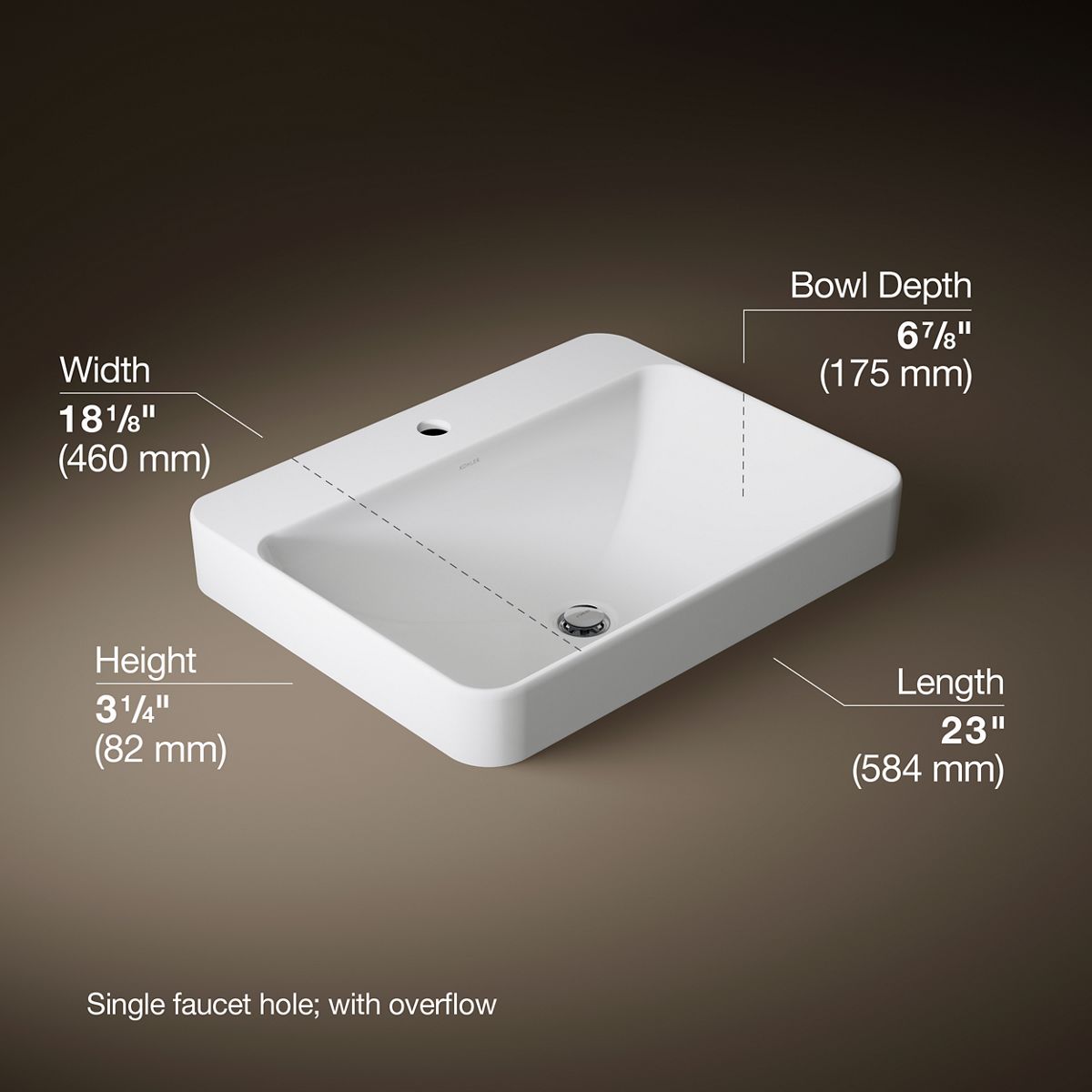 3/4 view of product with dimensions