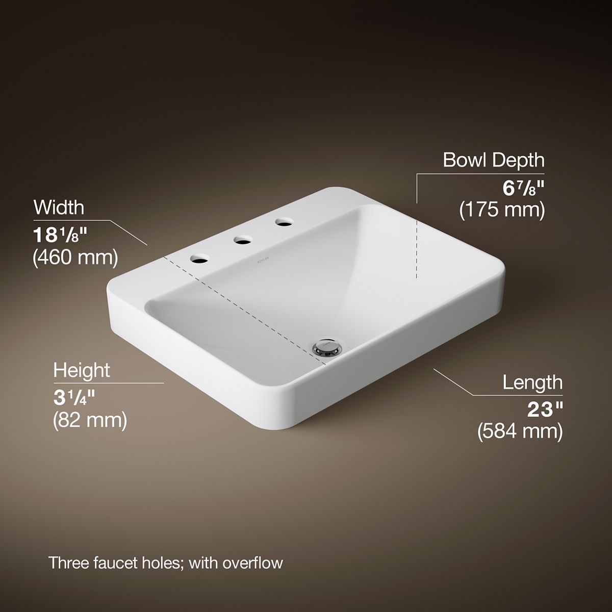 3/4 view of product with dimensions