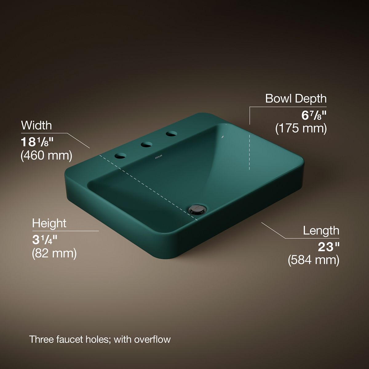 3/4 view of product with dimensions