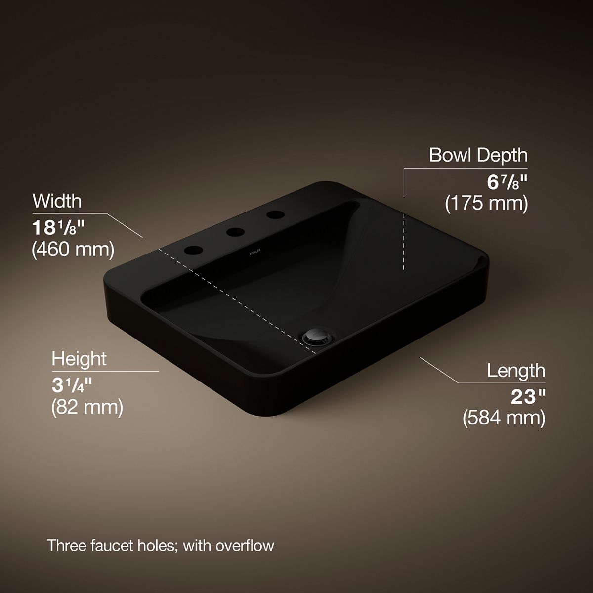 3/4 view of product with dimensions