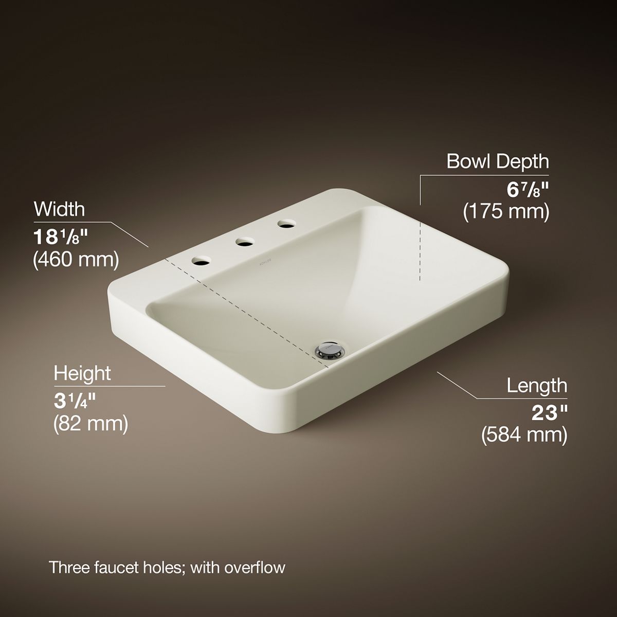 3/4 view of product with dimensions