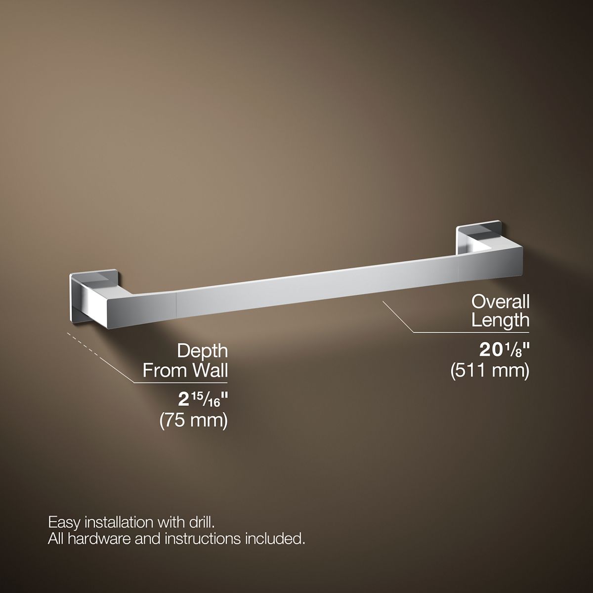 3/4 view of product with dimensions