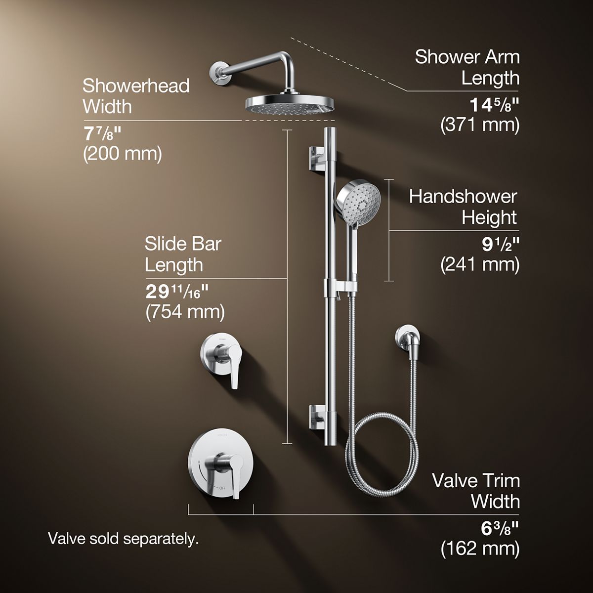 3/4 view of product with dimensions