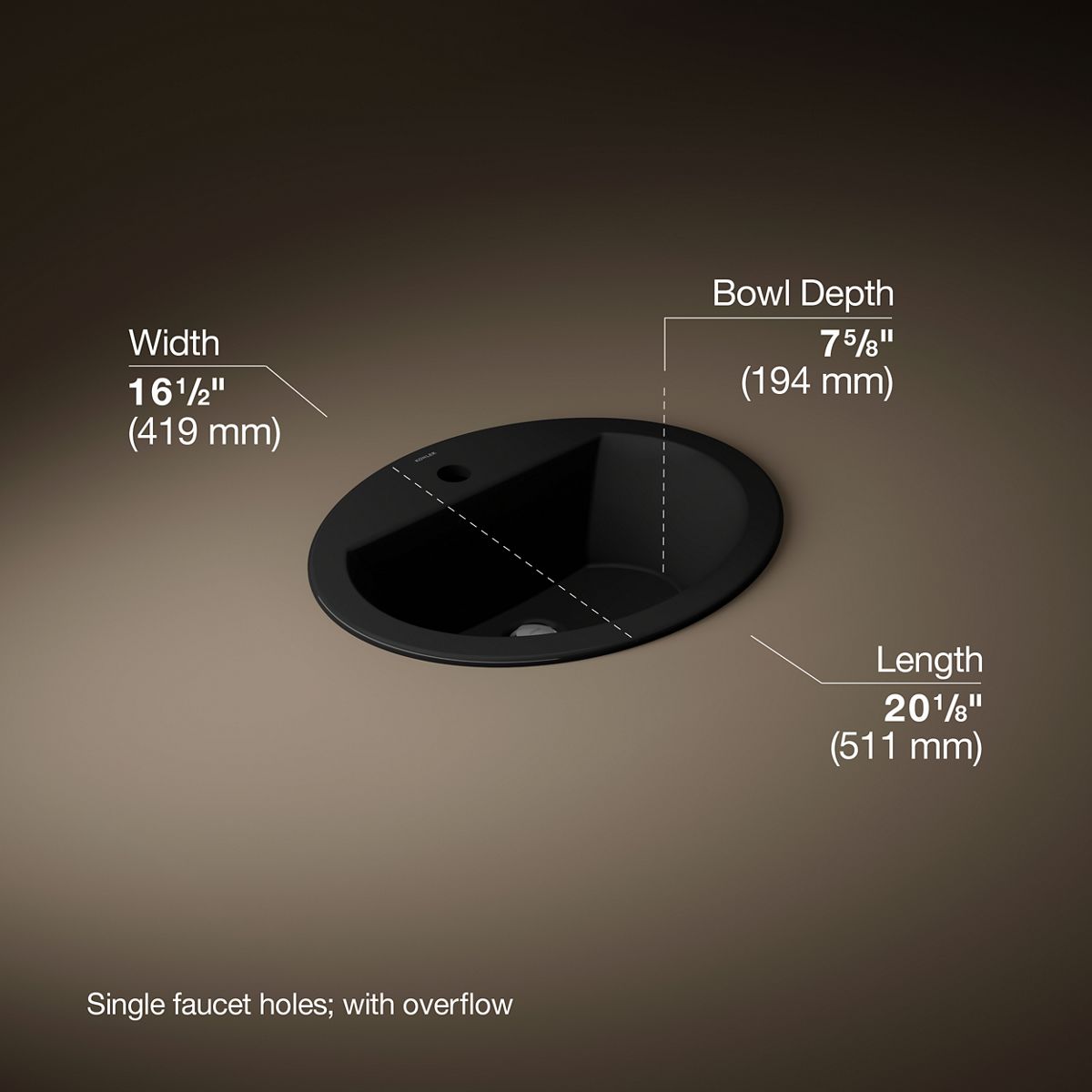 KOHLER | K-2699-1 | Bryant Oval Drop-In Sink with Single Hole and