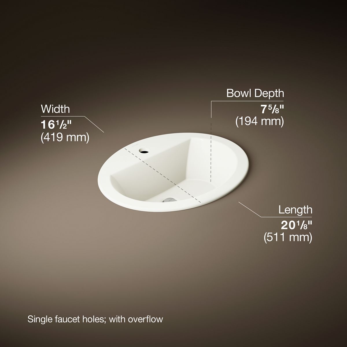 KOHLER | K-2699-1 | Bryant Oval Drop-In Sink with Single Hole and
