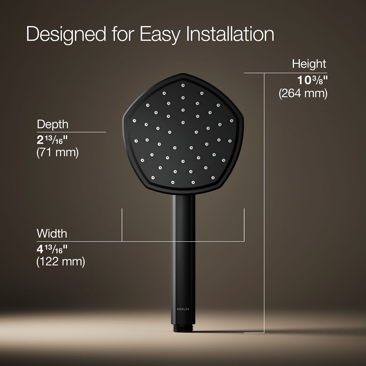 3/4 view of product with dimensions