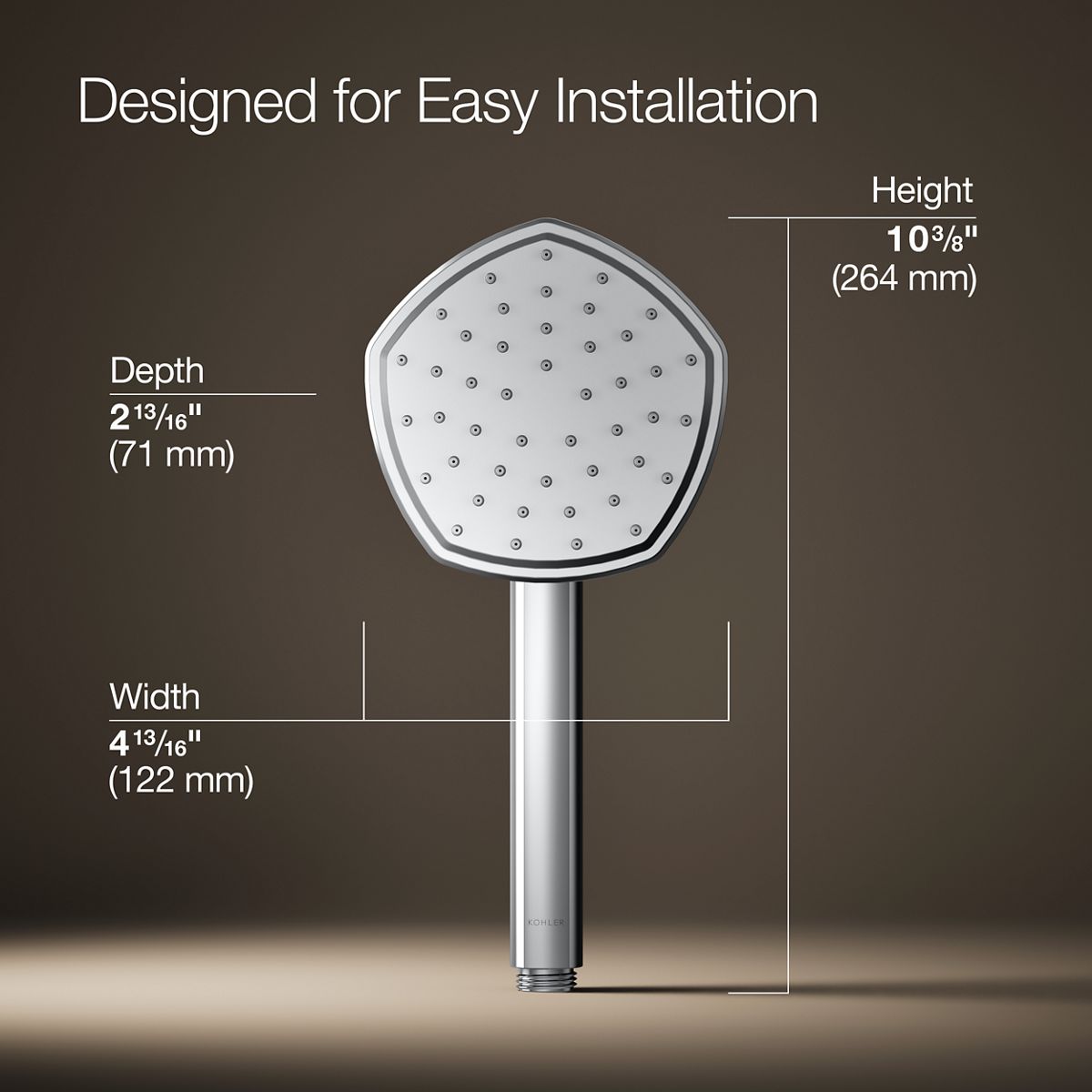3/4 view of product with dimensions