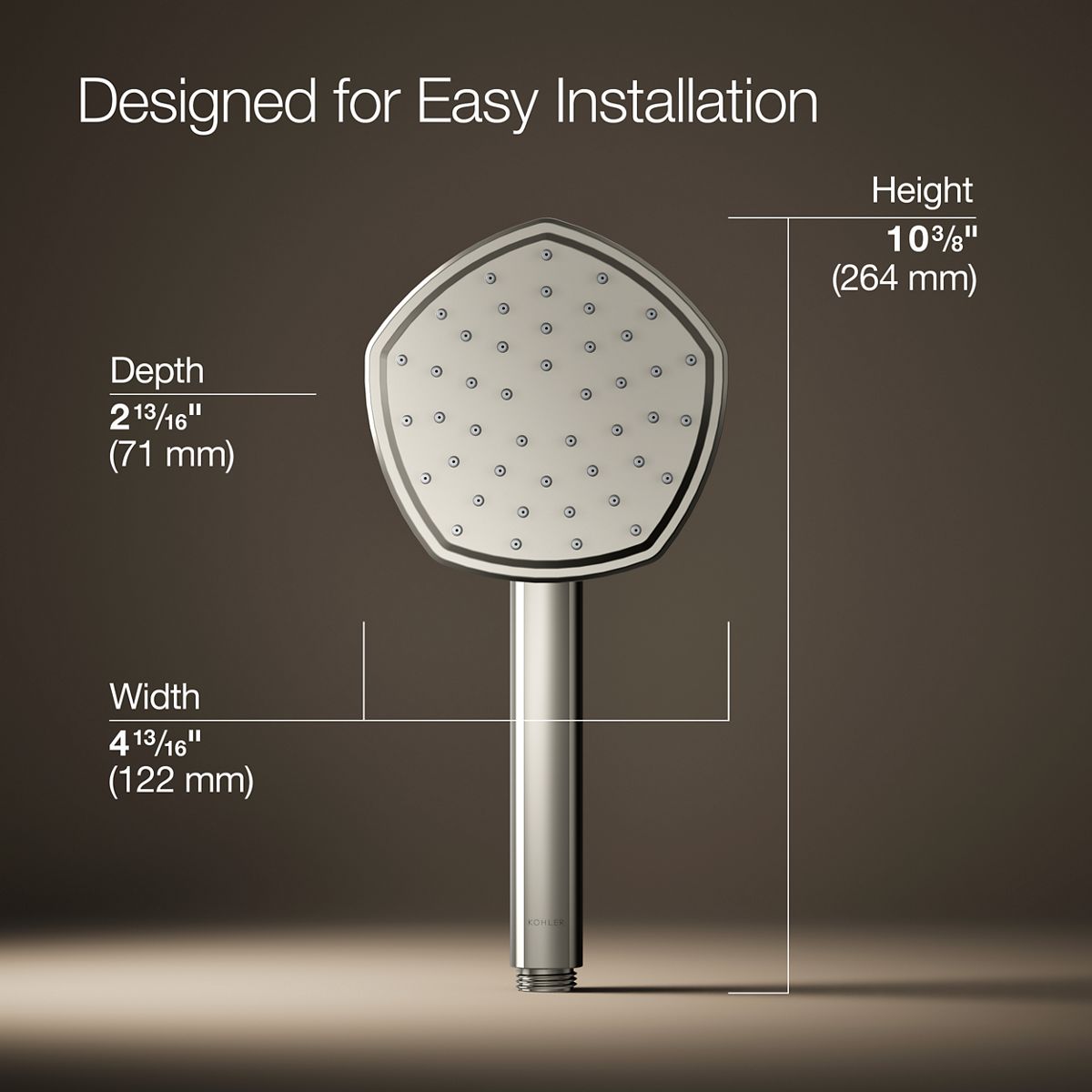 3/4 view of product with dimensions