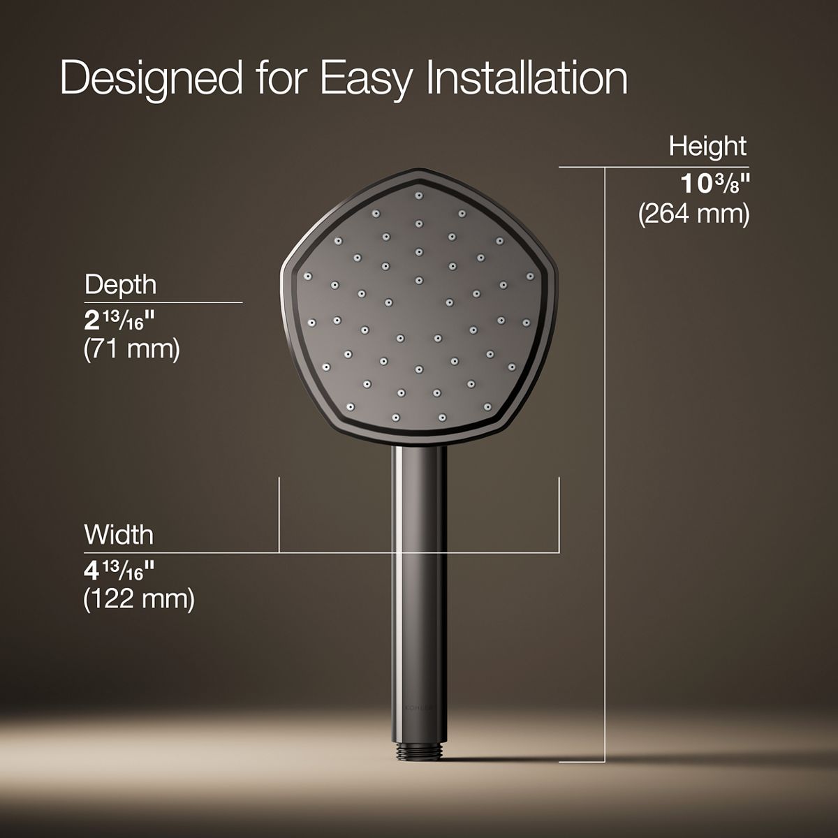 3/4 view of product with dimensions
