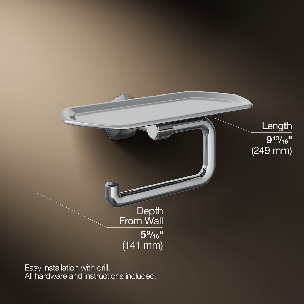3/4 view of product with dimensions
