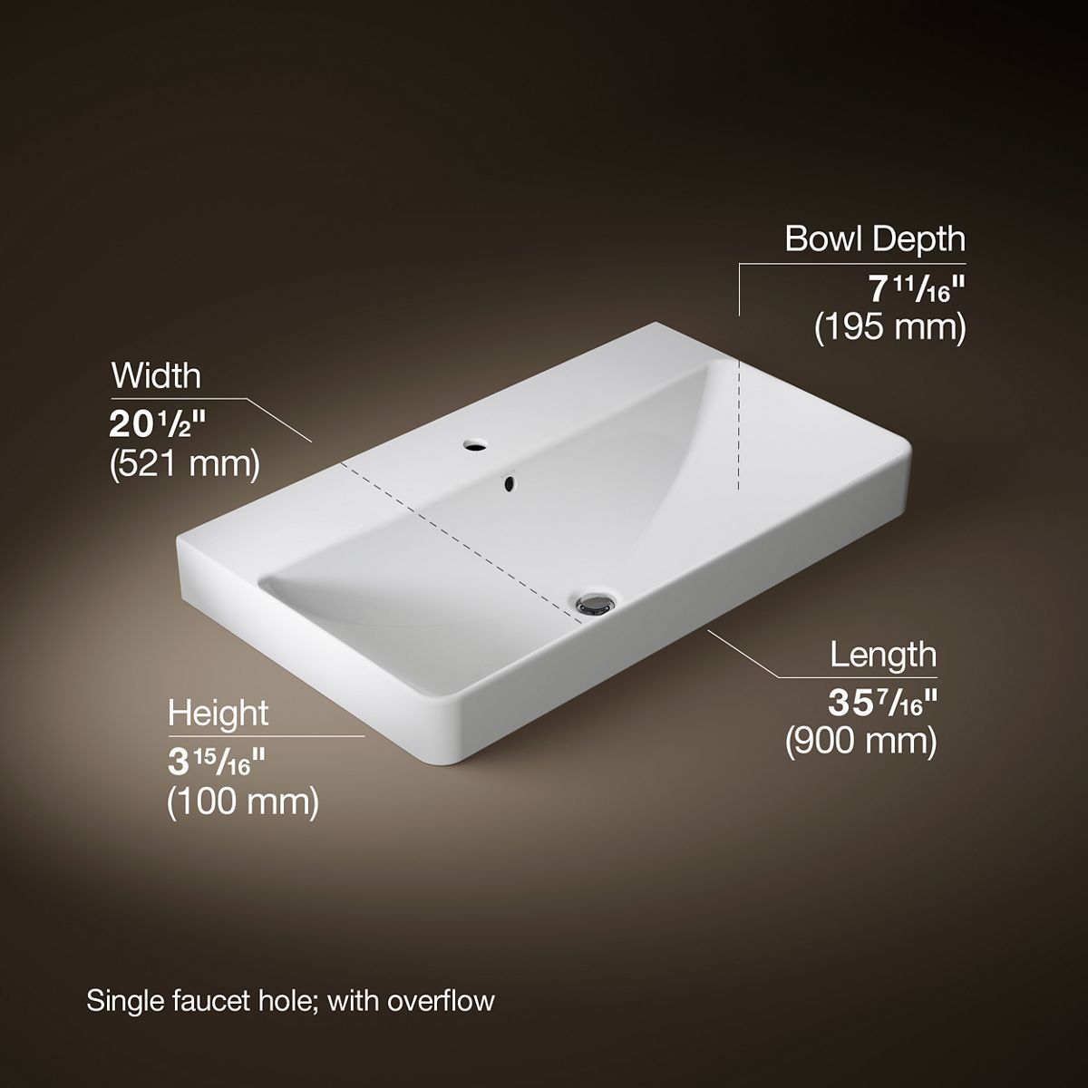 3/4 view of product with dimensions