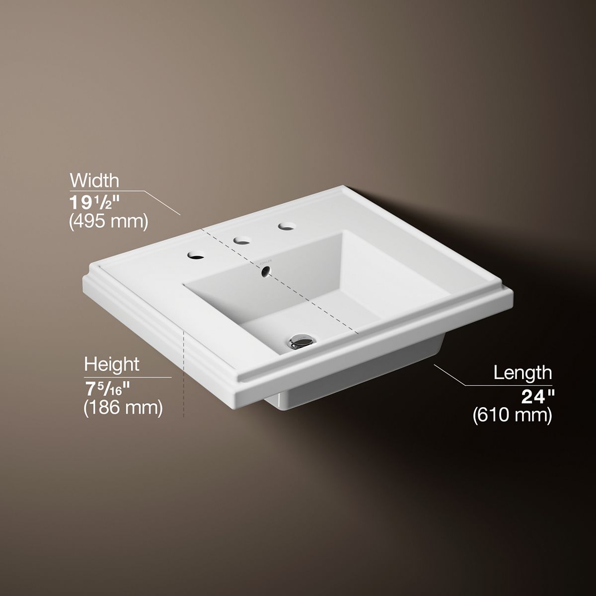 3/4 view of product with dimensions