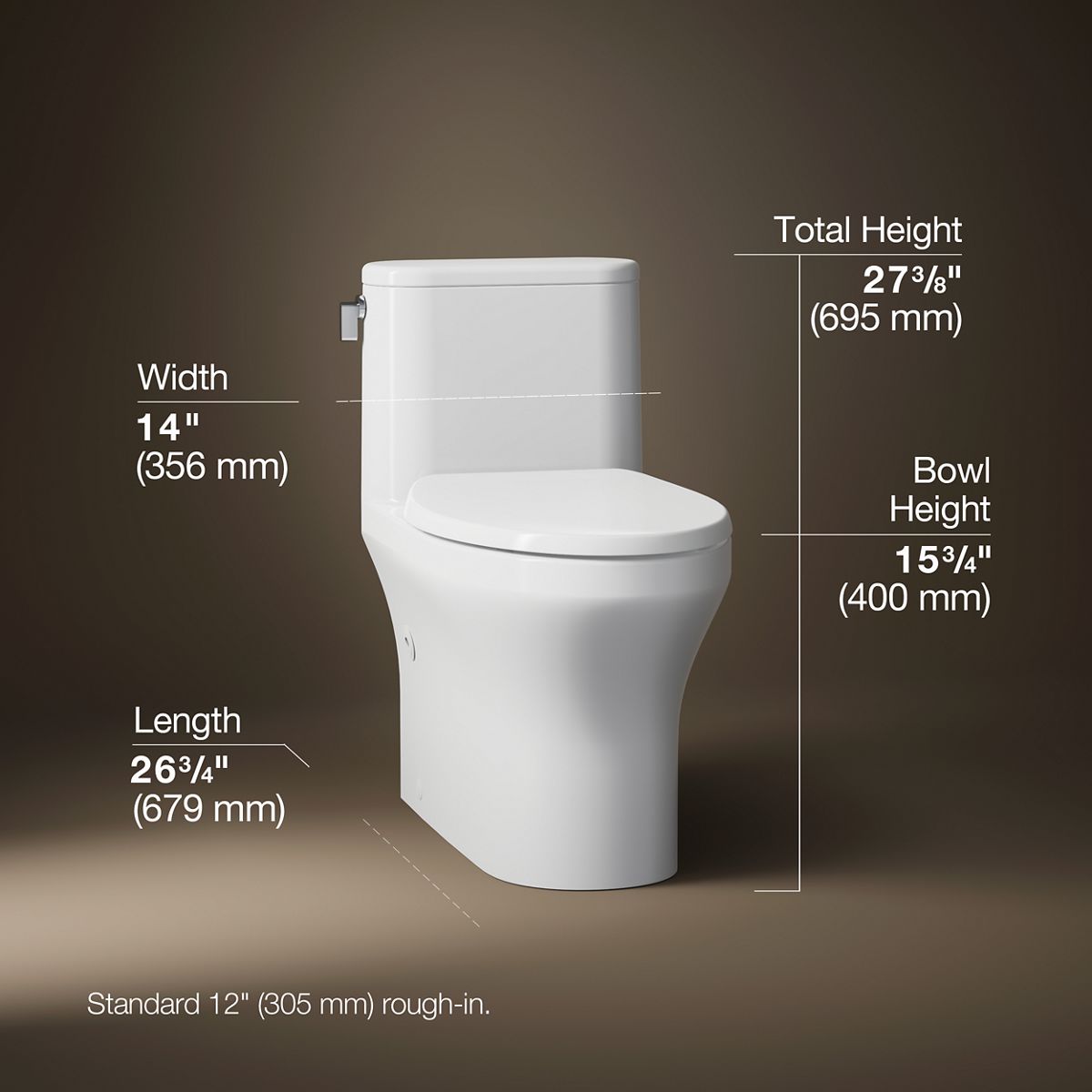 3/4 view of product with dimensions