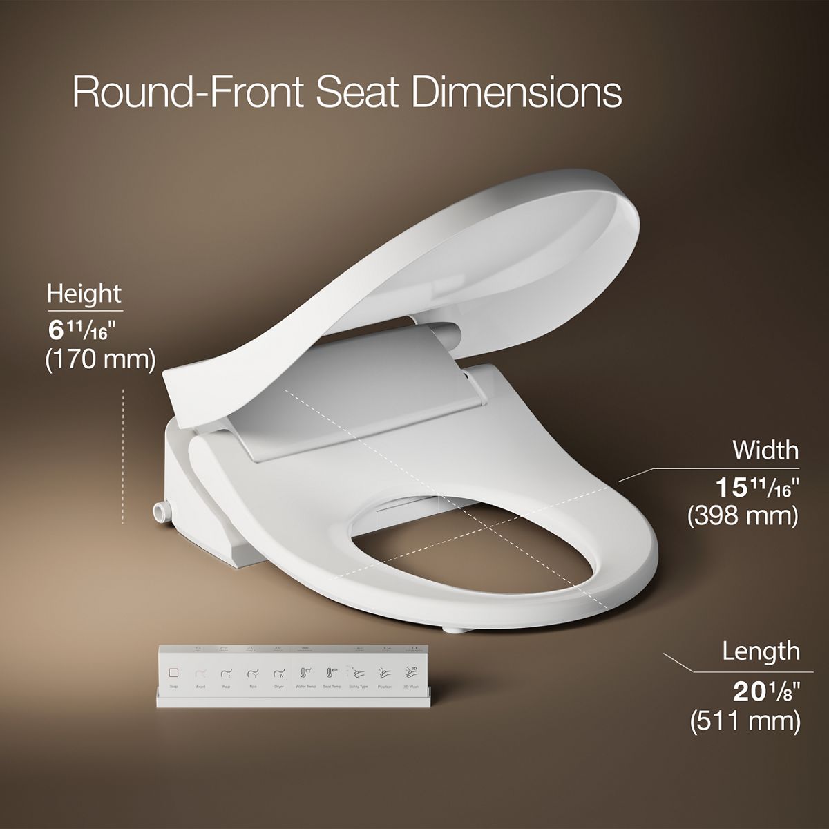3/4 view of product with dimensions