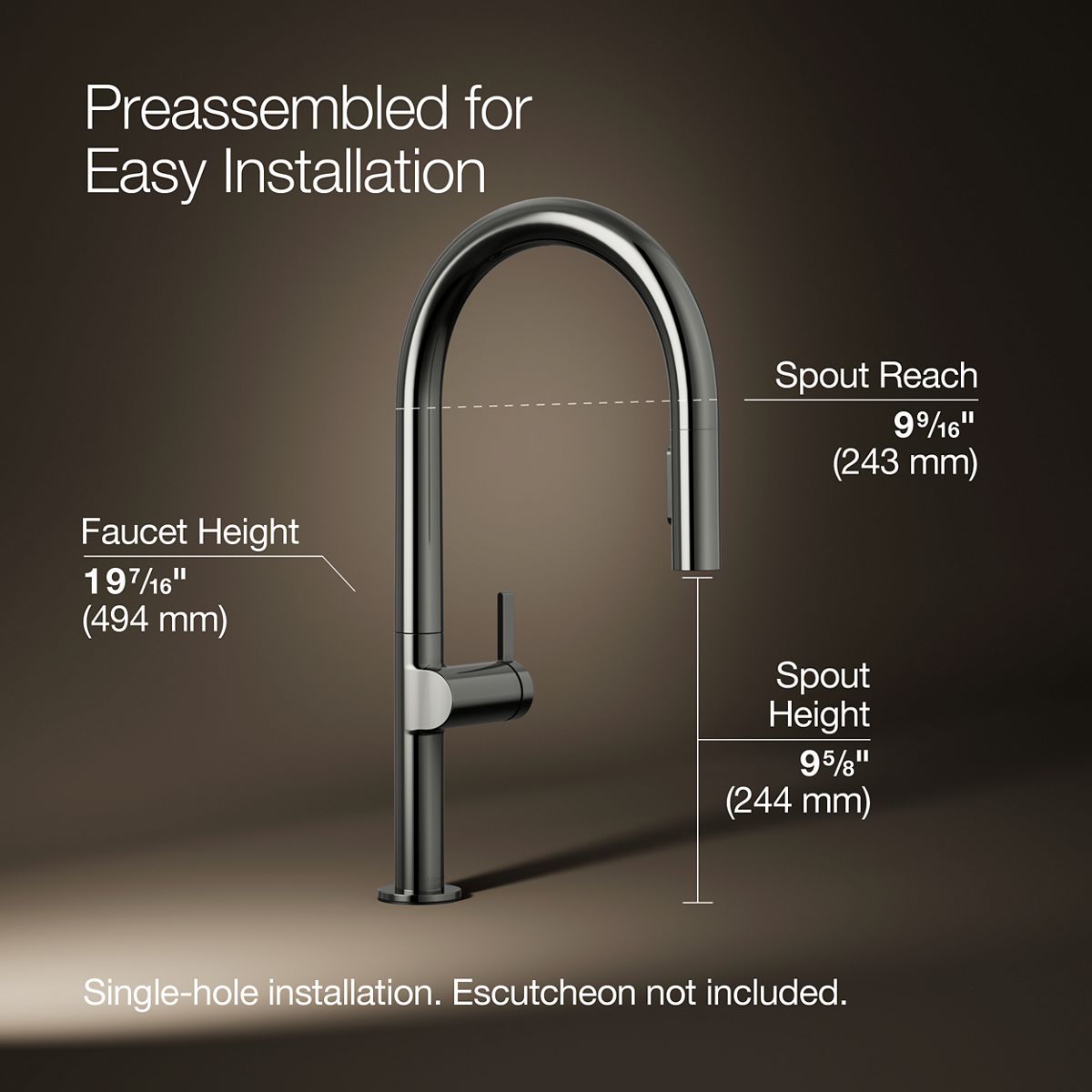 3/4 view of product with dimensions