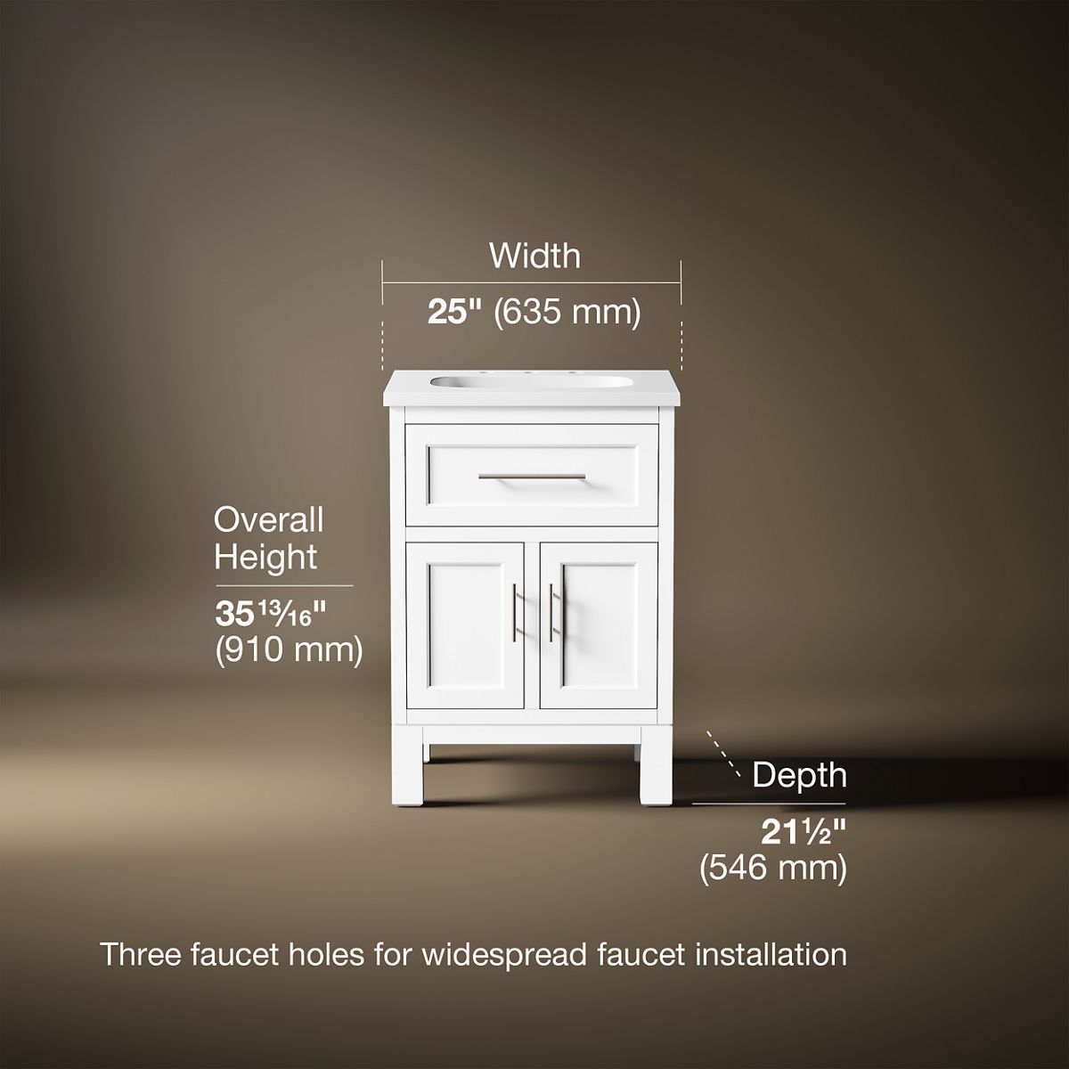 3/4 view of product with dimensions
