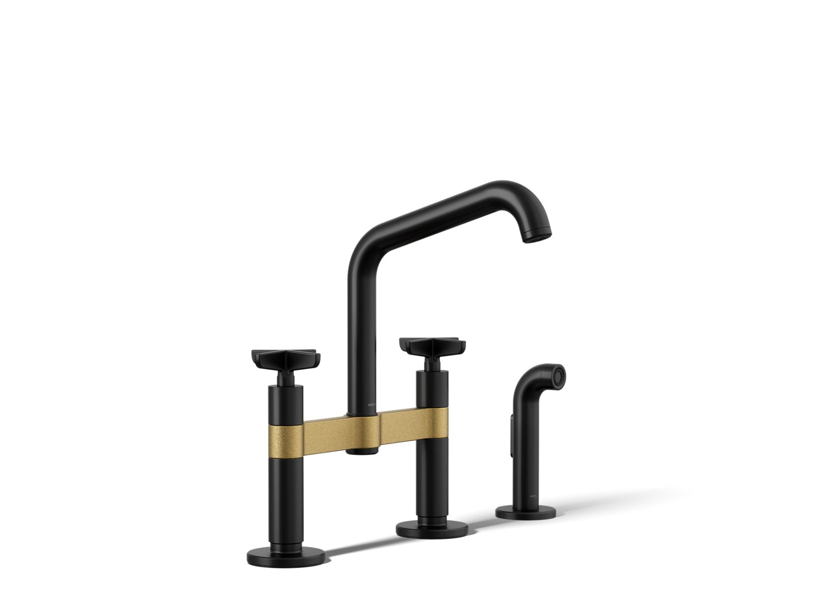 Billet Two-hole bridge kitchen sink faucet with side sprayer