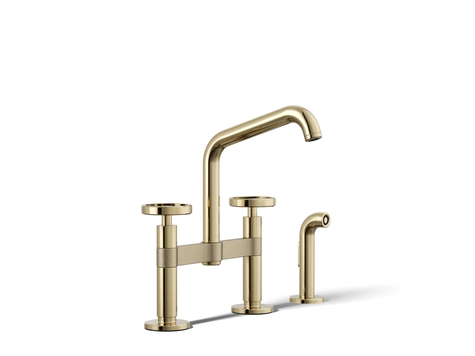 Billet Two-hole bridge kitchen sink faucet with side sprayer