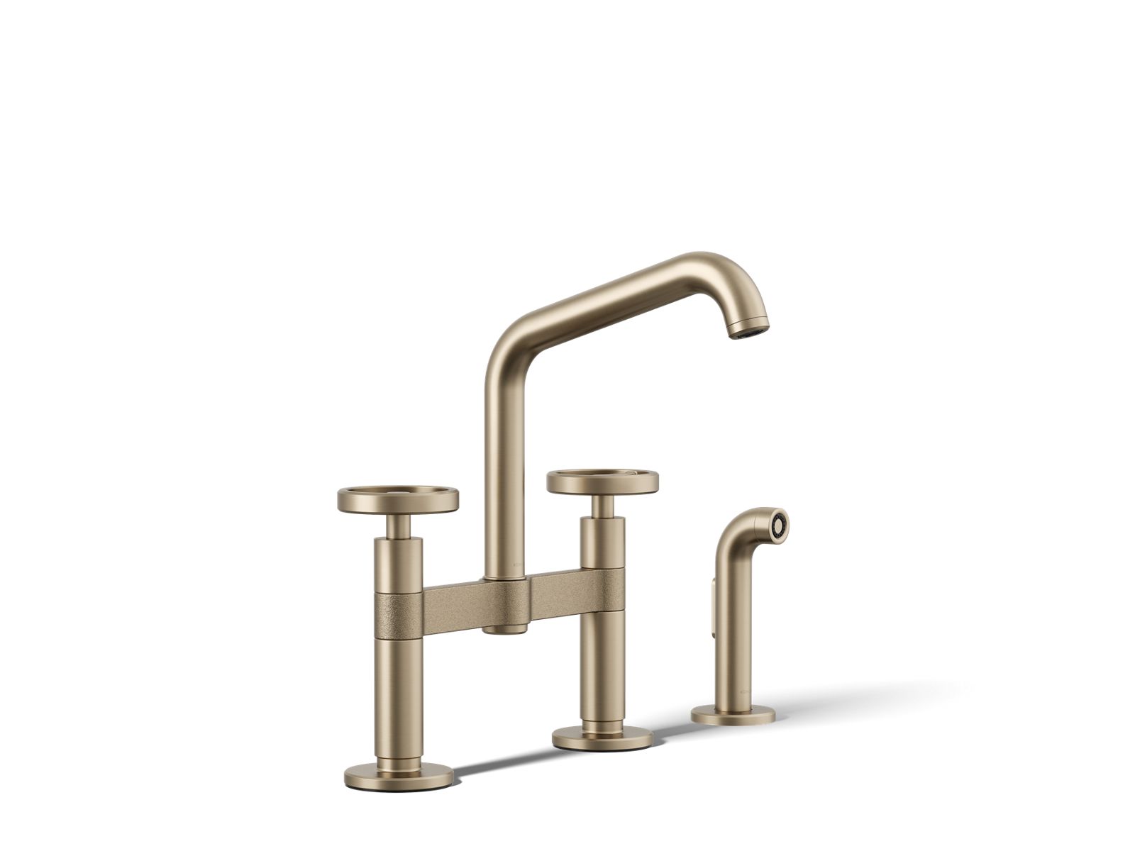 Billet Two-hole bridge kitchen sink faucet with side sprayer