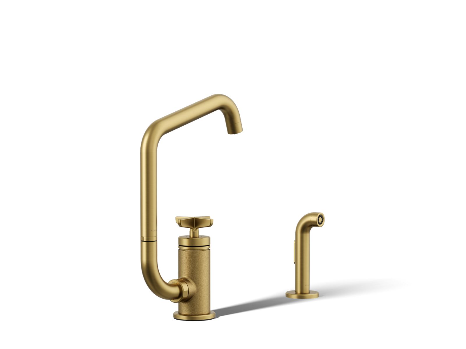 Billet Single-handle bar sink faucet with two-function extended-reach spout and side sprayer