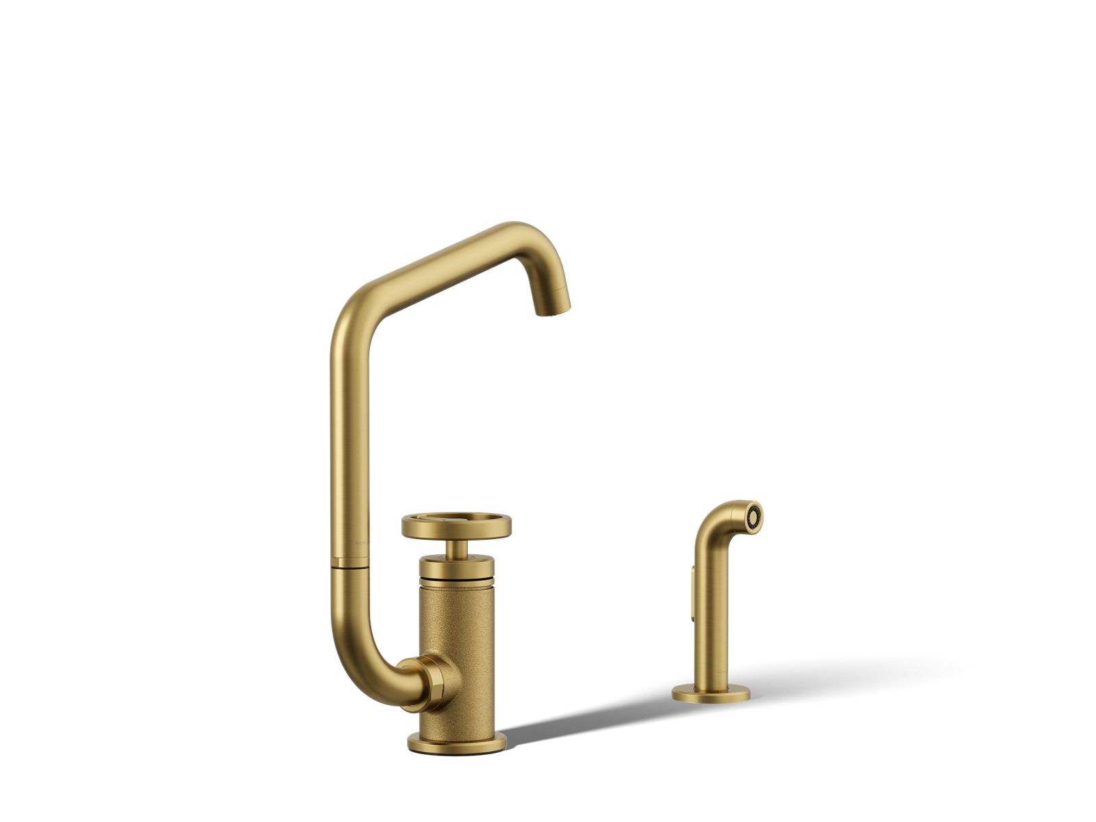 Billet Single-handle bar sink faucet with two-function extended-reach spout and side sprayer