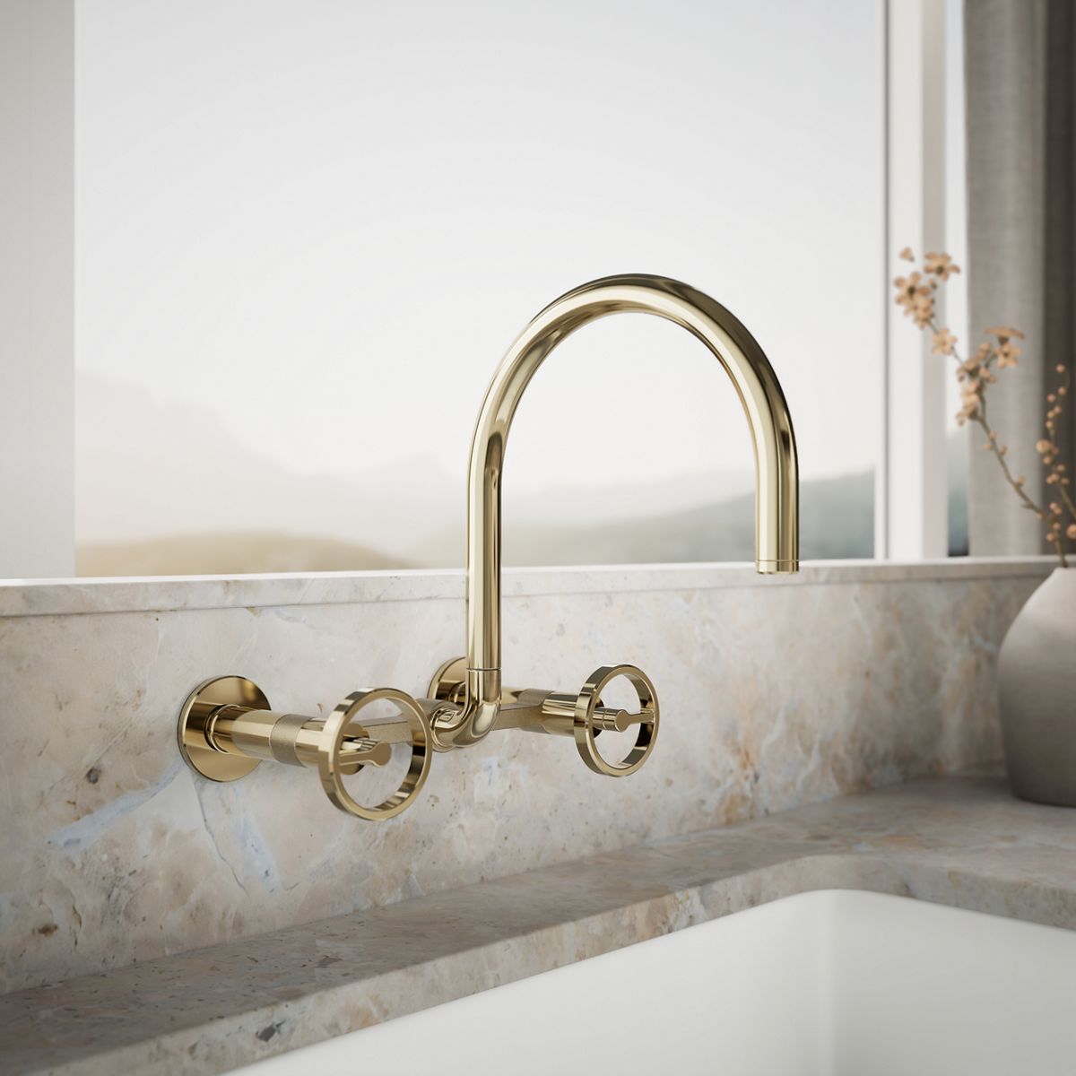 Billet Two-Hole Wall-Mount Bridge Faucet | K-28672-9 | KOHLER