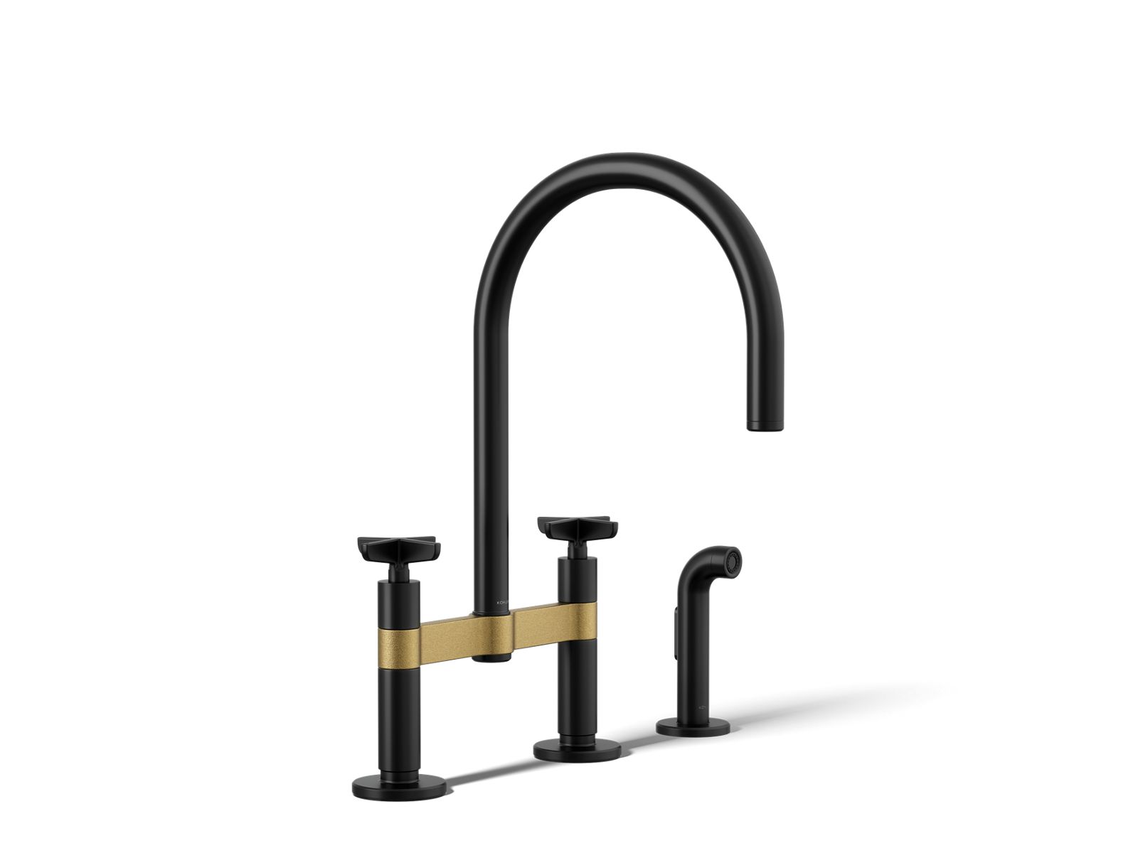 Billet Two-hole bridge kitchen sink faucet with side sprayer