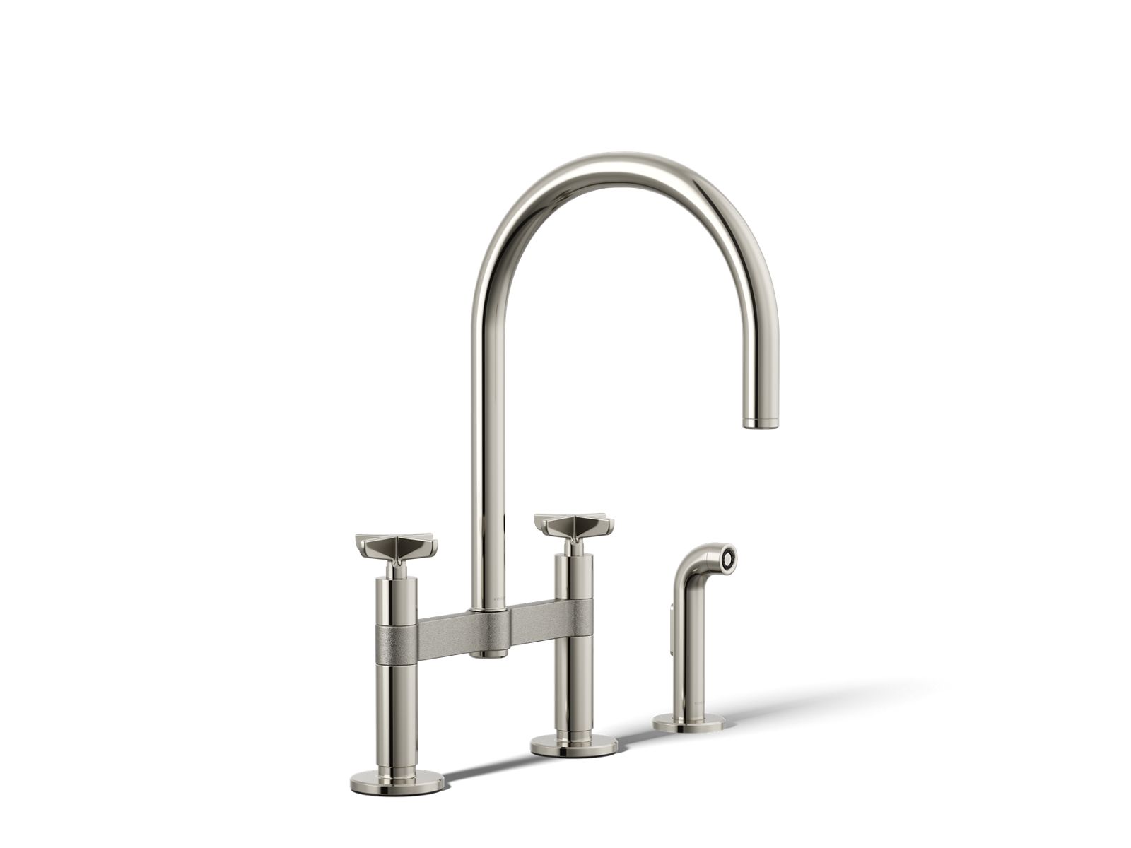 Billet Two-hole bridge kitchen sink faucet with side sprayer