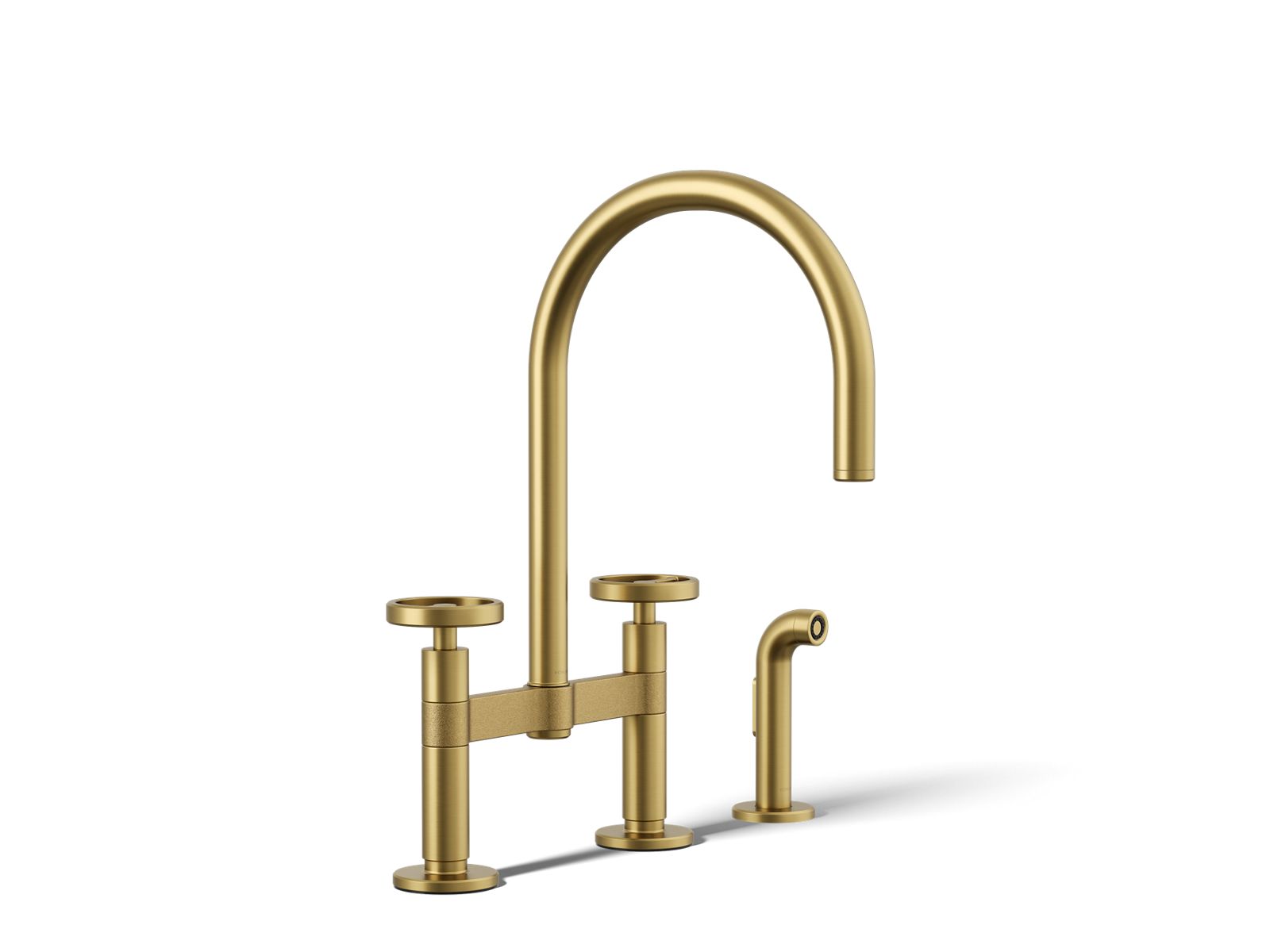 Billet Two-hole bridge kitchen sink faucet with side sprayer