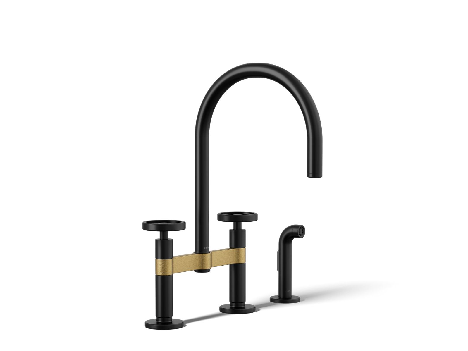 Billet Two-hole bridge kitchen sink faucet with side sprayer