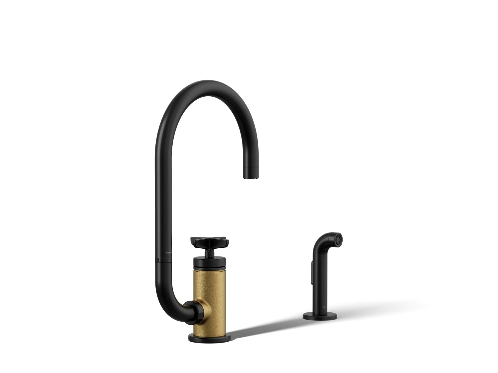 Billet Single-handle bar sink faucet with two-function extended-reach spout and side sprayer