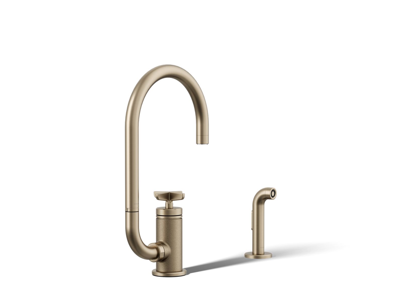 Billet Single-handle bar sink faucet with two-function extended-reach spout and side sprayer