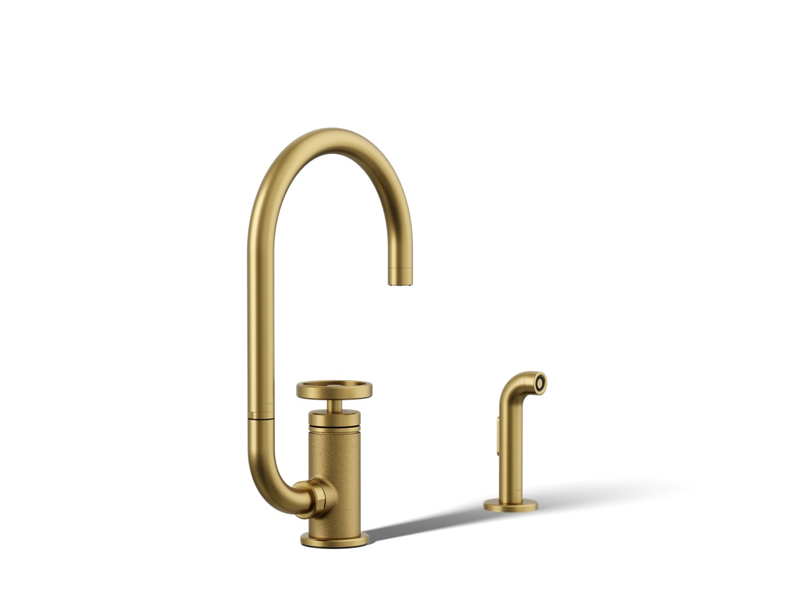 Billet Single-handle bar sink faucet with two-function extended-reach spout and side sprayer