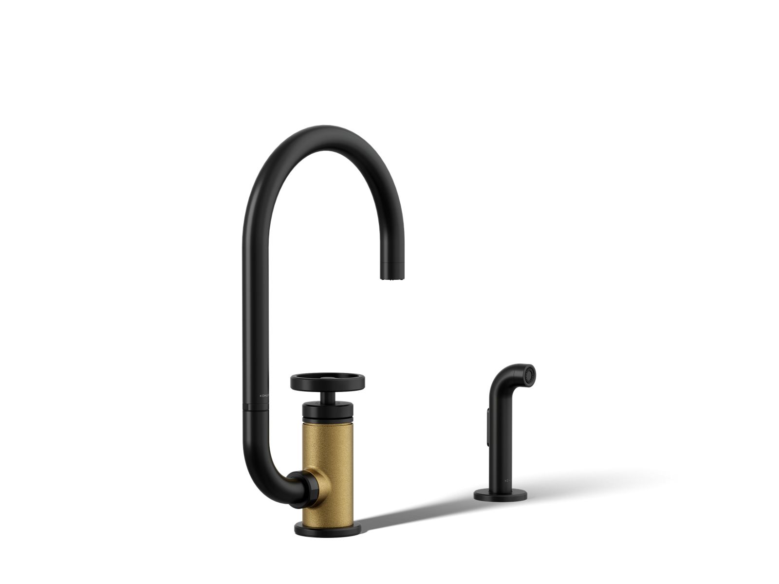 Billet Single-handle bar sink faucet with two-function extended-reach spout and side sprayer