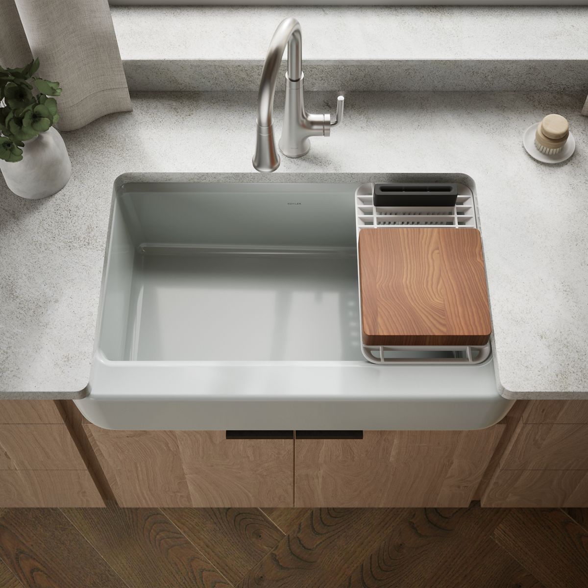 Tempered Single-Bowl Farmhouse Workstation Kitchen Sink | K-28874