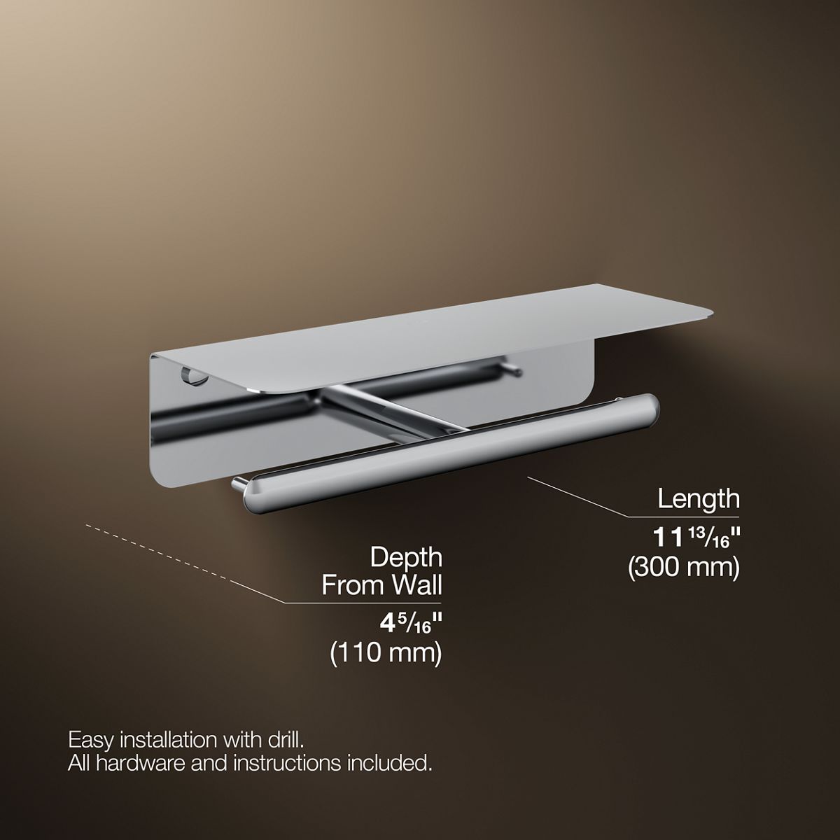3/4 view of product with dimensions