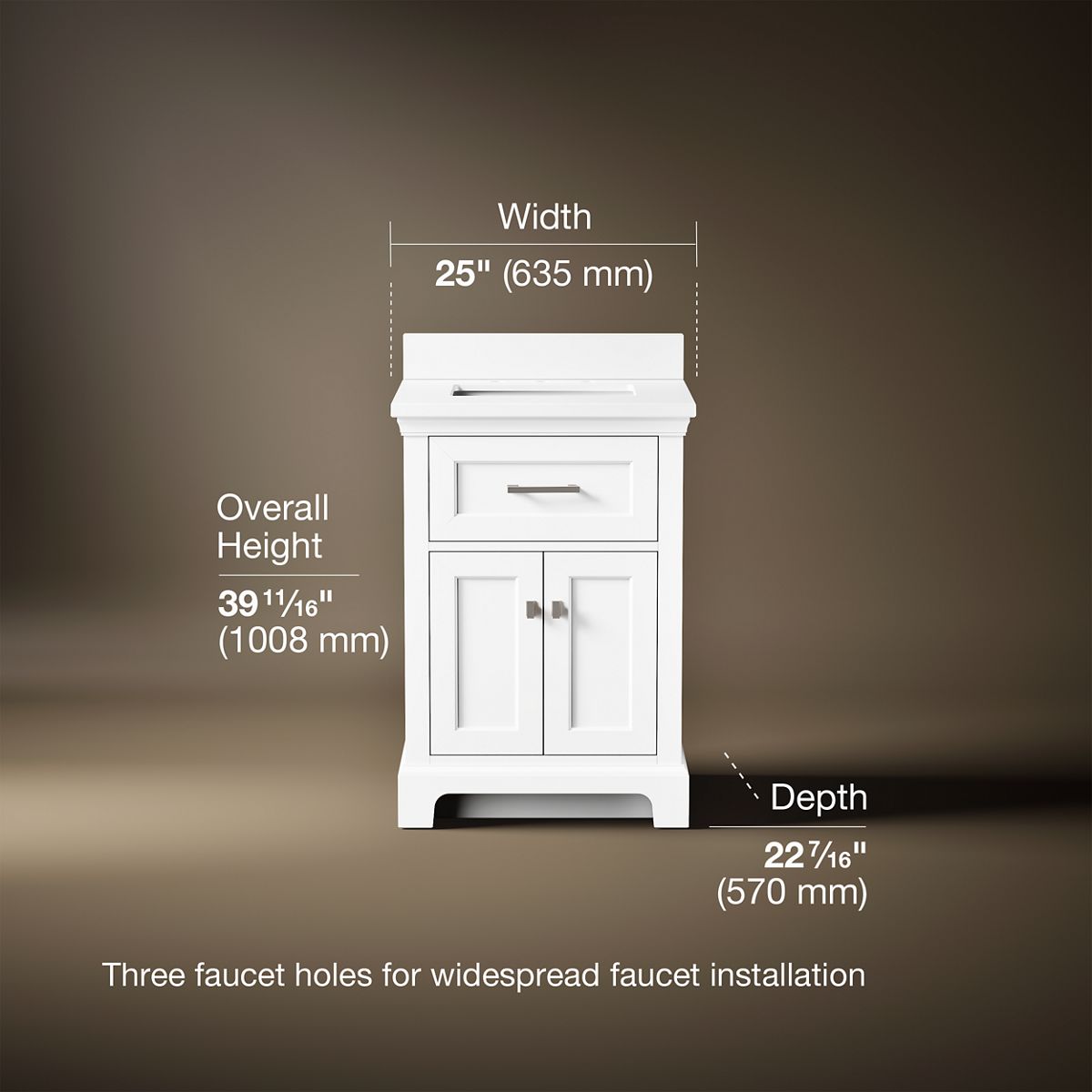 3/4 view of product with dimensions