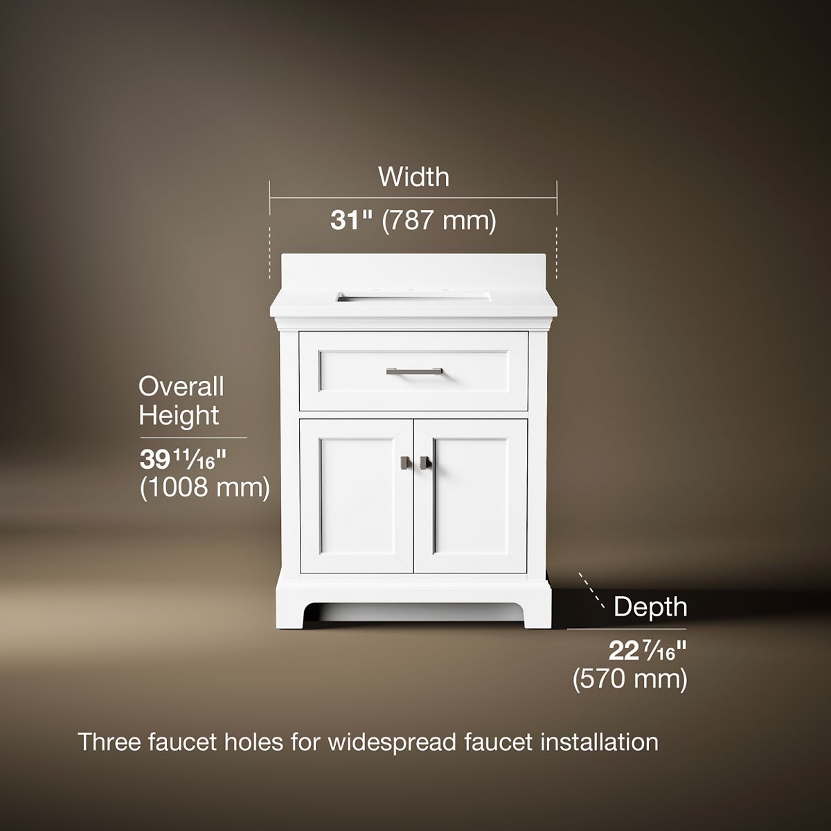 3/4 view of product with dimensions