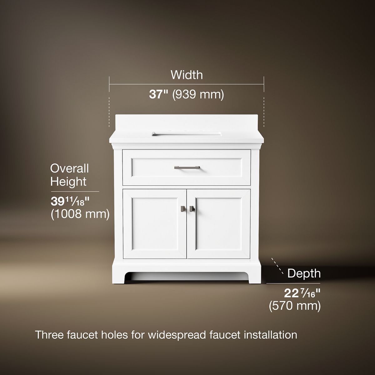 3/4 view of product with dimensions
