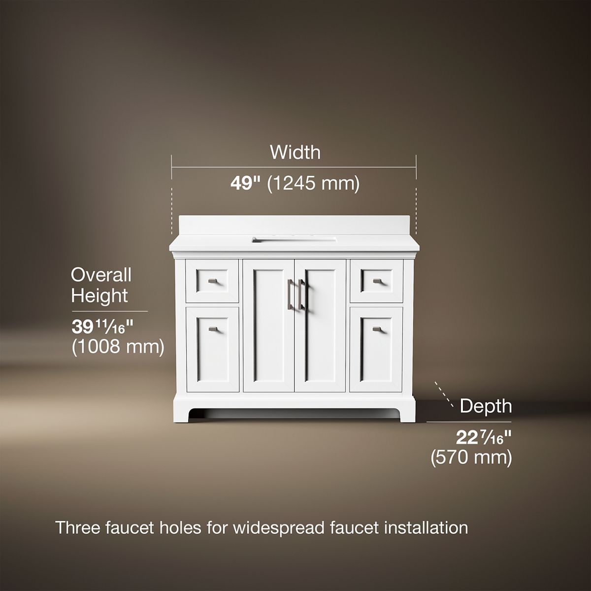 3/4 view of product with dimensions