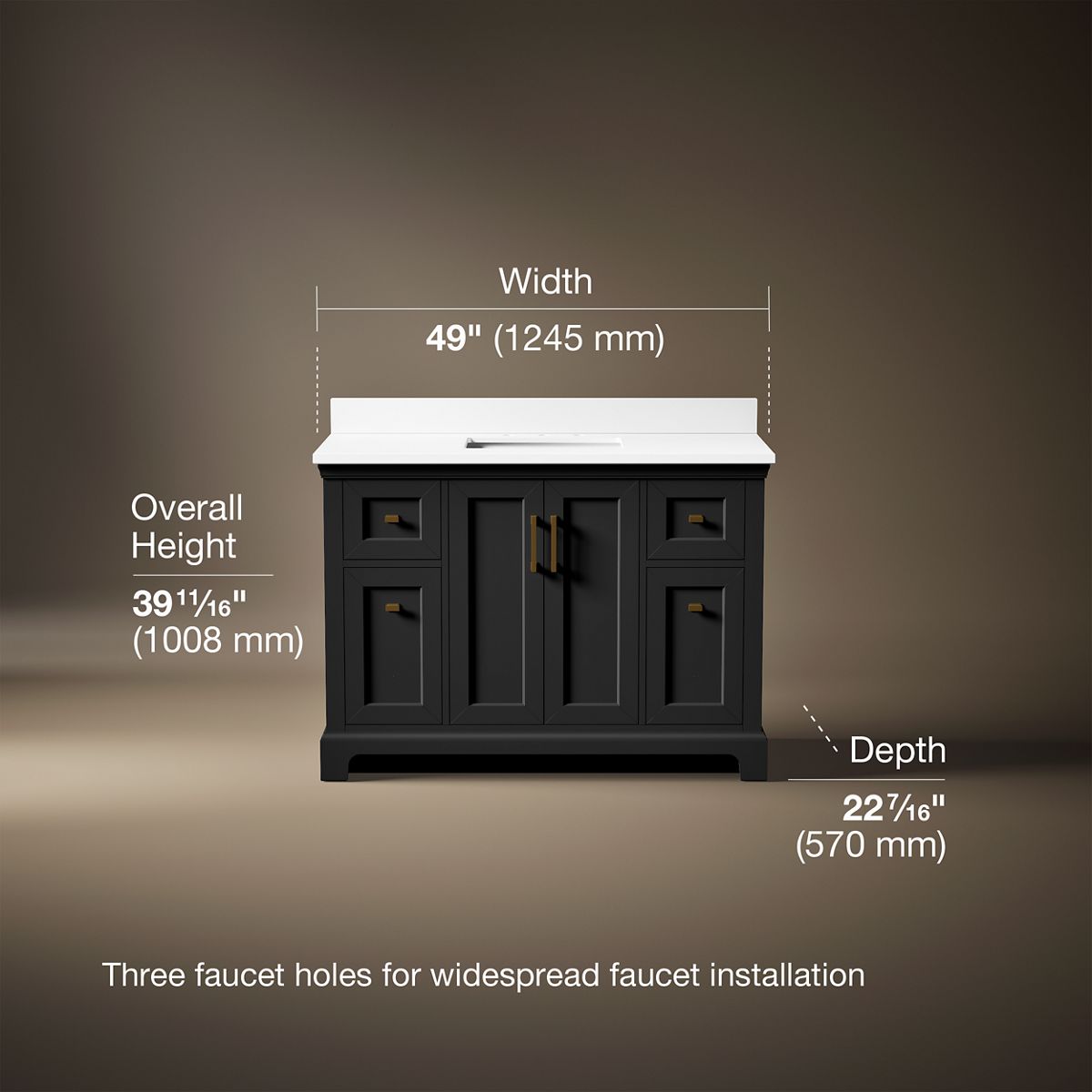 3/4 view of product with dimensions