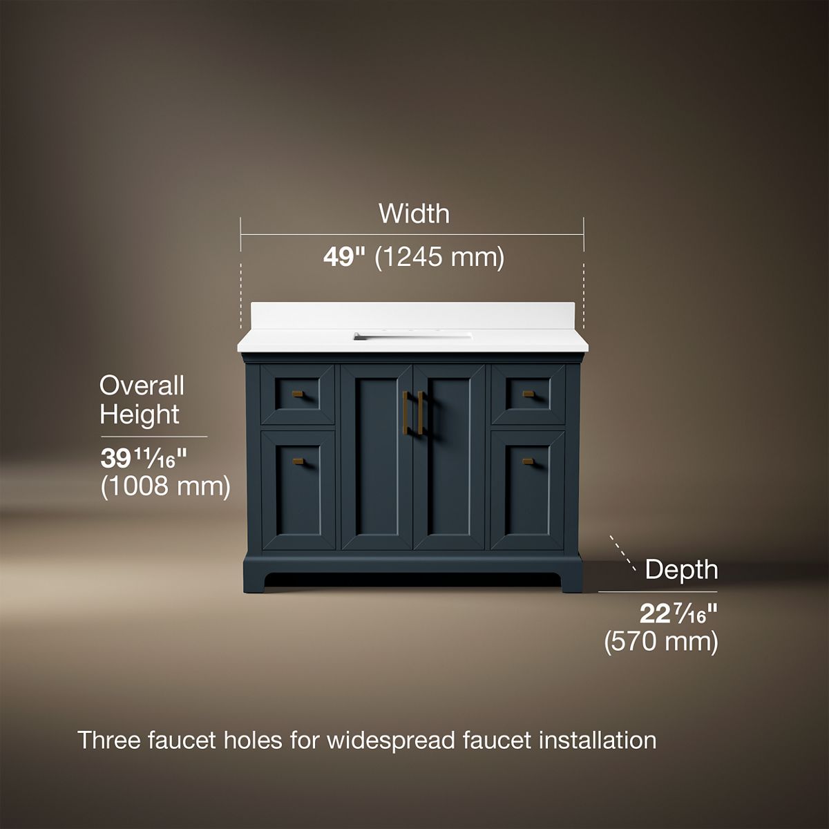 3/4 view of product with dimensions