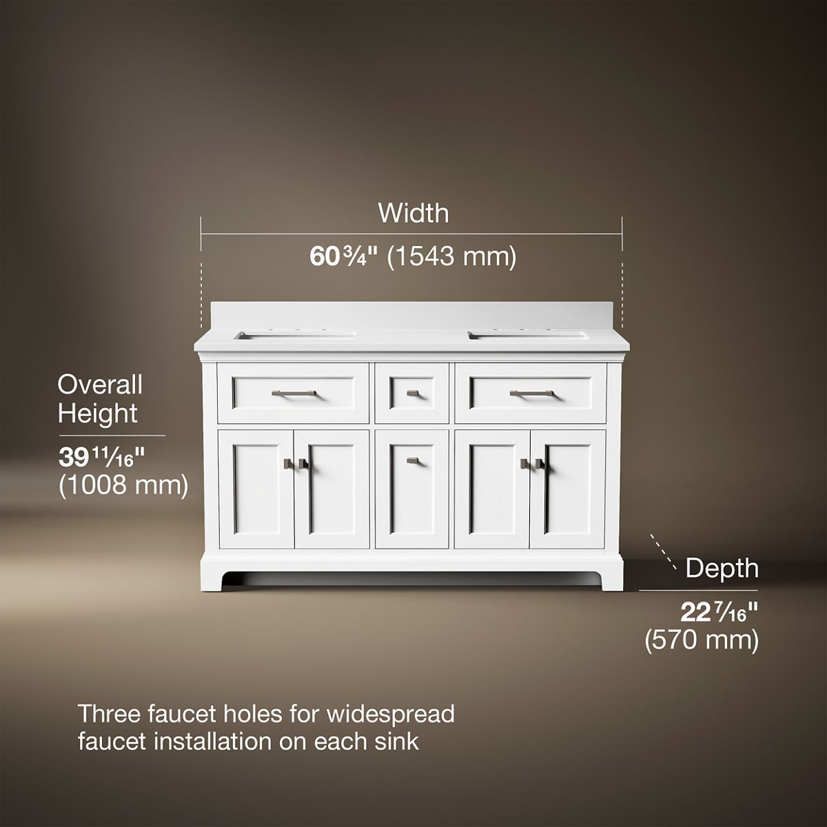 3/4 view of product with dimensions